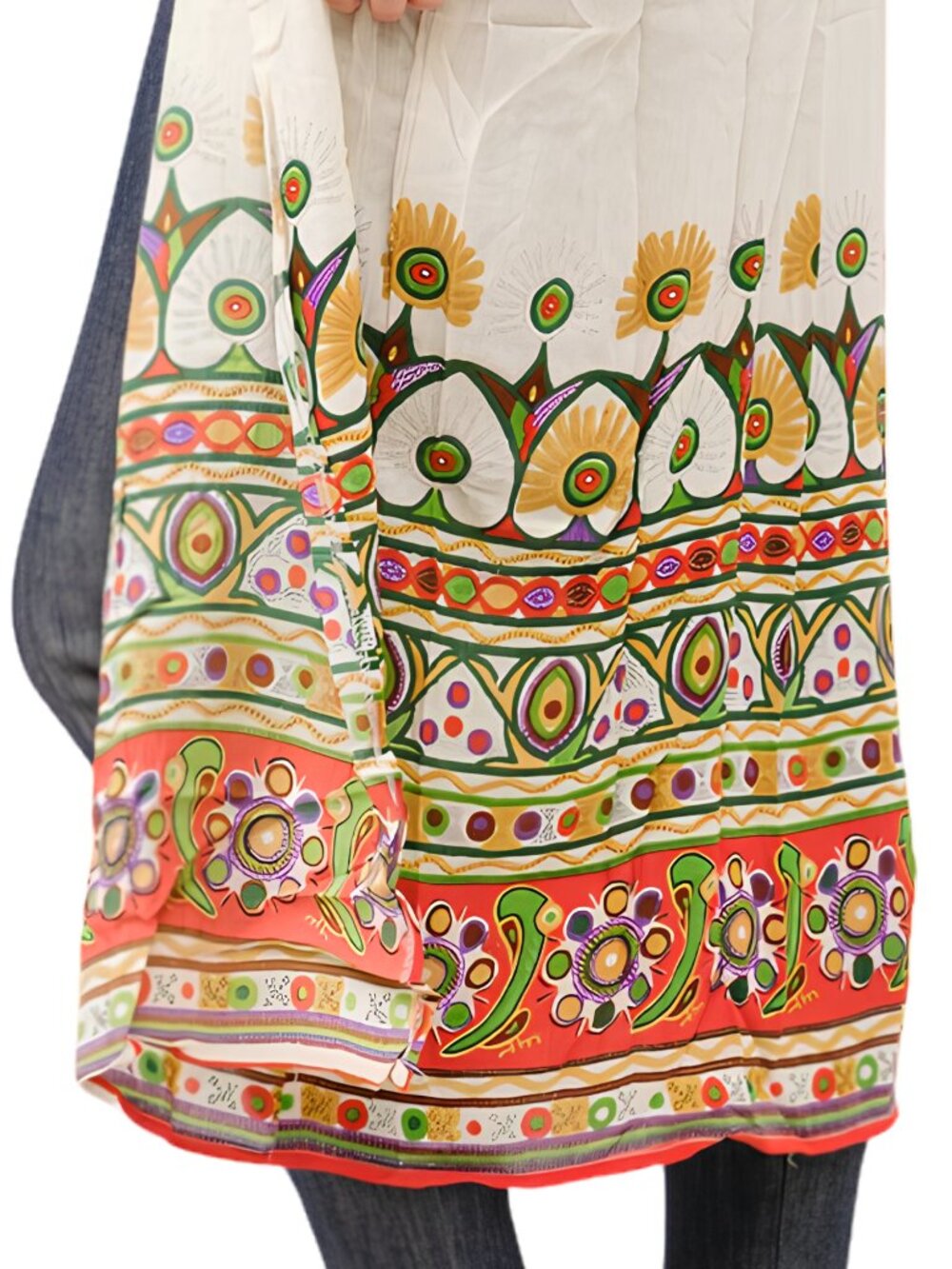Floral Contrast Print Kimono Duster One Size Cotton Rayon Boho Open Front Cotton - Picture 3 of 4